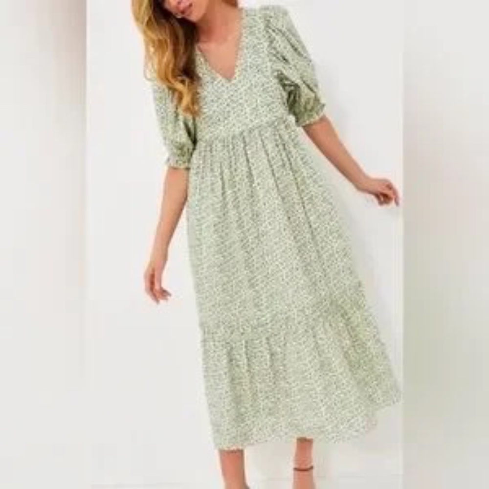 Hunter Bell Vintage Floral Palmer Dress Floral Green EUC